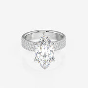 Marquise Cut Lab Grown Diamond Three Layer Pave 14K Gold Ring