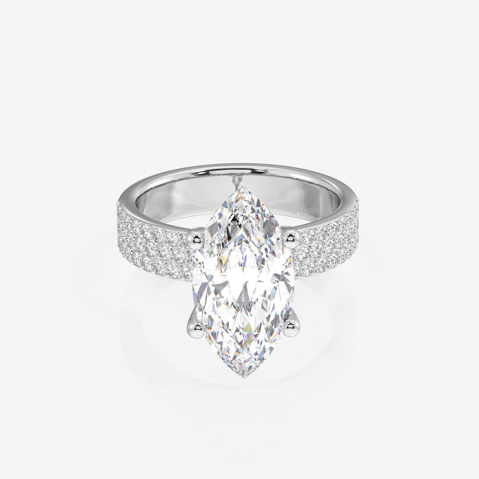 Marquise Cut Lab Grown Diamond Three Layer Pave 14K Gold Ring