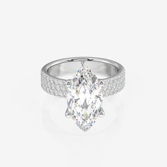 Marquise Cut Moissanite Diamond Three Layer Pave 18K Gold Ring