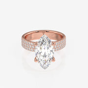 Marquise Cut Lab Grown Diamond Three Layer Pave 14K Gold Ring