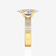 Marquise Cut Lab Grown Diamond Three Layer Pave 14K Gold Ring