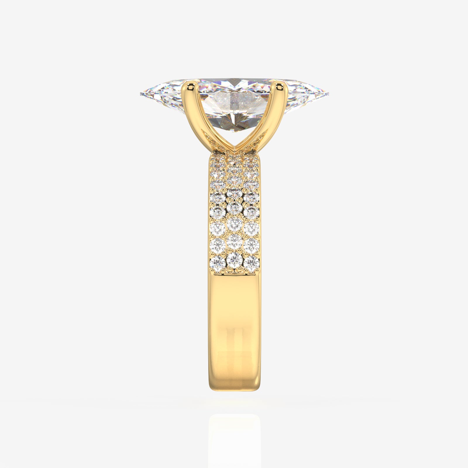 Marquise Cut Lab Grown Diamond Three Layer Pave 14K Gold Ring