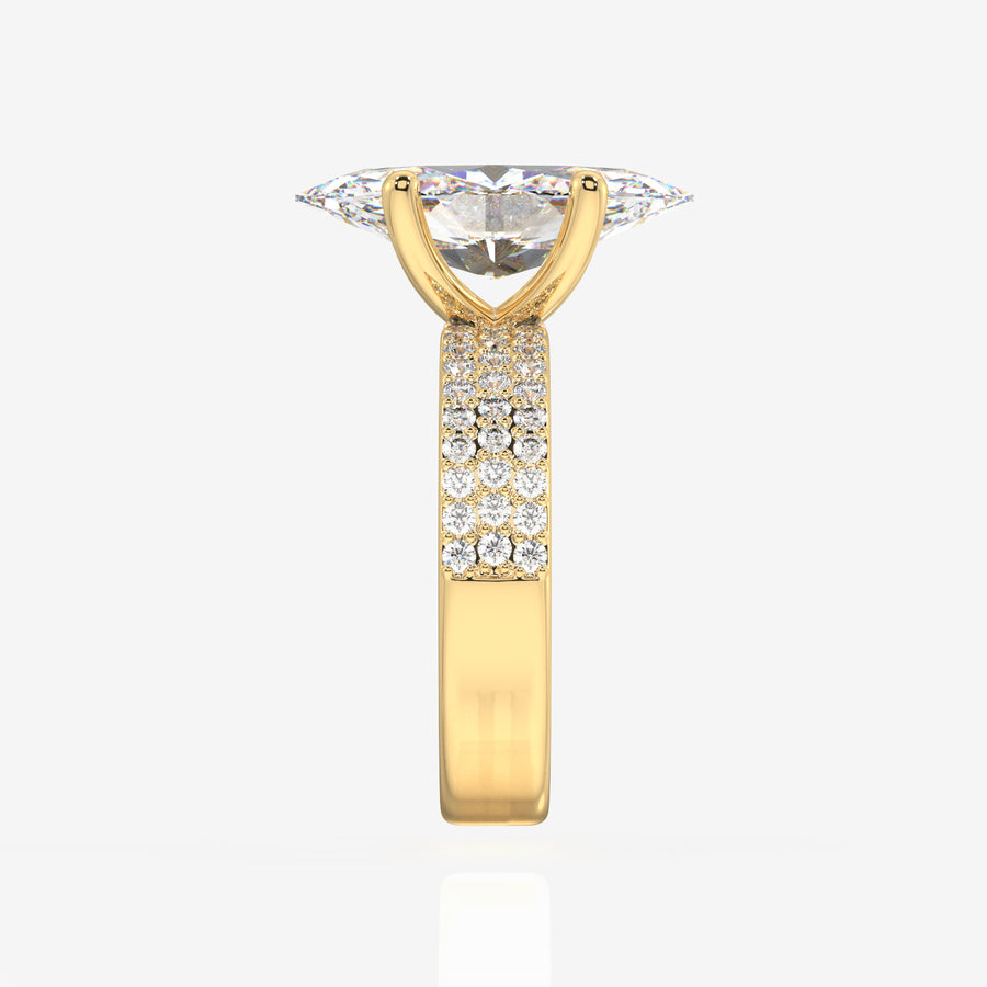 Marquise Cut Lab Grown Diamond Three Layer Pave 14K Gold Ring