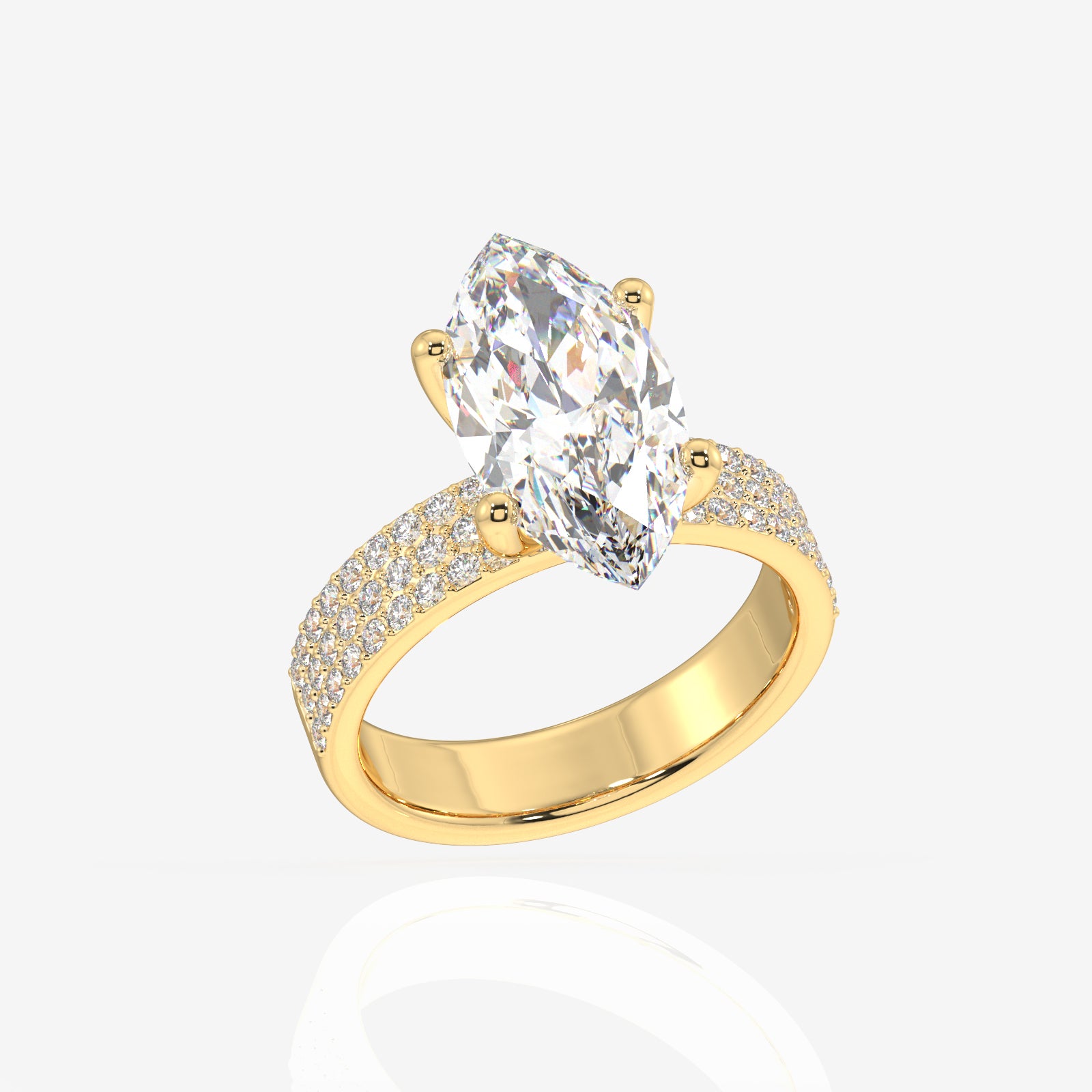 Marquise Cut Lab Grown Diamond Three Layer Pave 14K Gold Ring