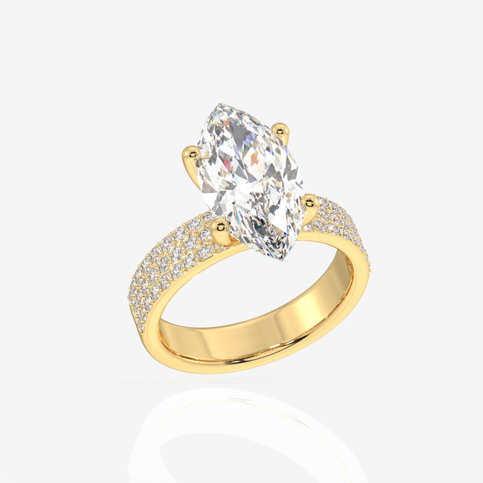 Marquise Cut Moissanite Diamond Three Layer Pave 18K Gold Ring