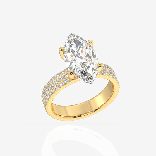 Marquise Cut Moissanite Diamond Three Layer Pave Sterling Silver Ring