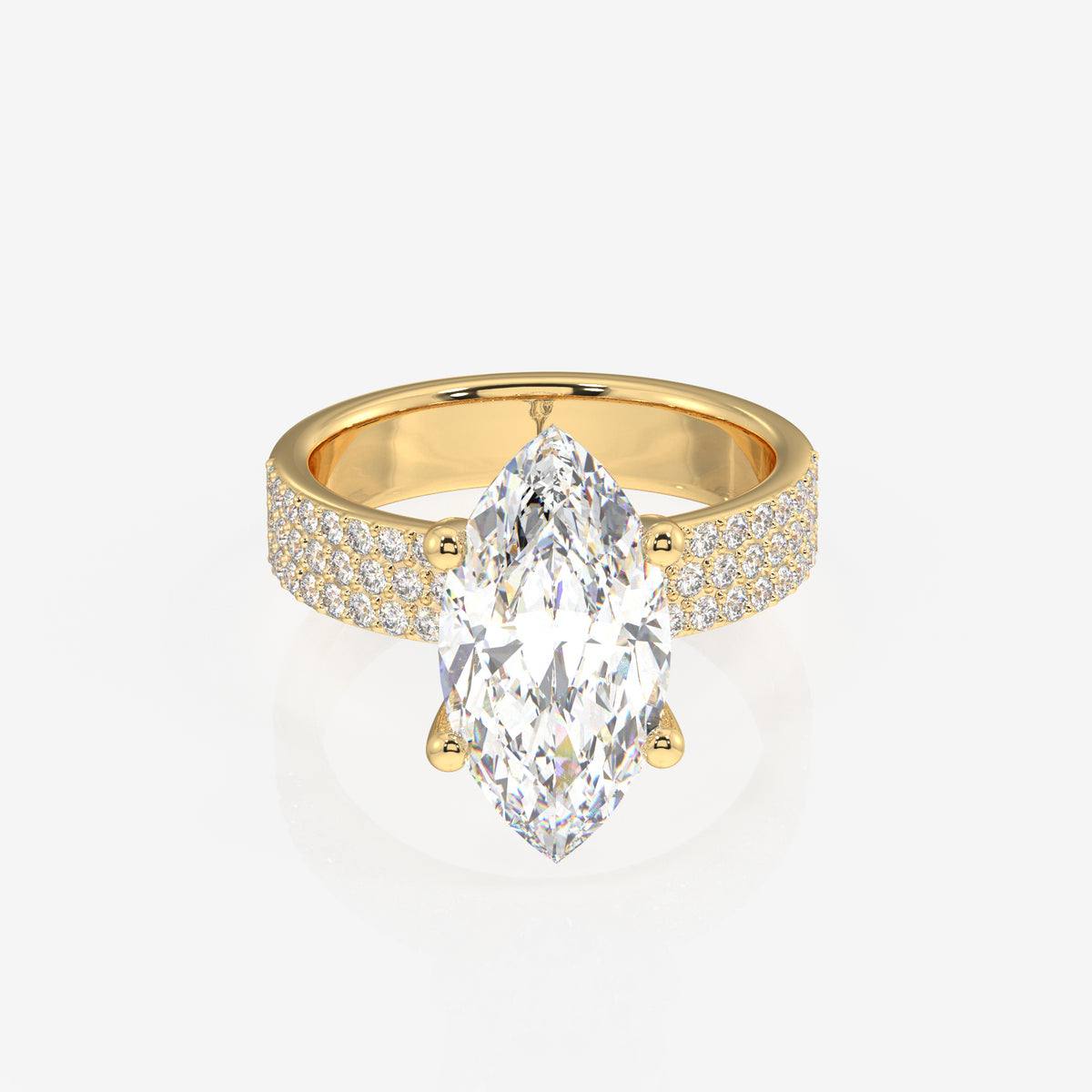Marquise Cut Moissanite Diamond Three Layer Pave 18K Gold Ring