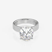 Oval Cut Lab Grown Diamond Three Layer Pave 18K Gold Ring