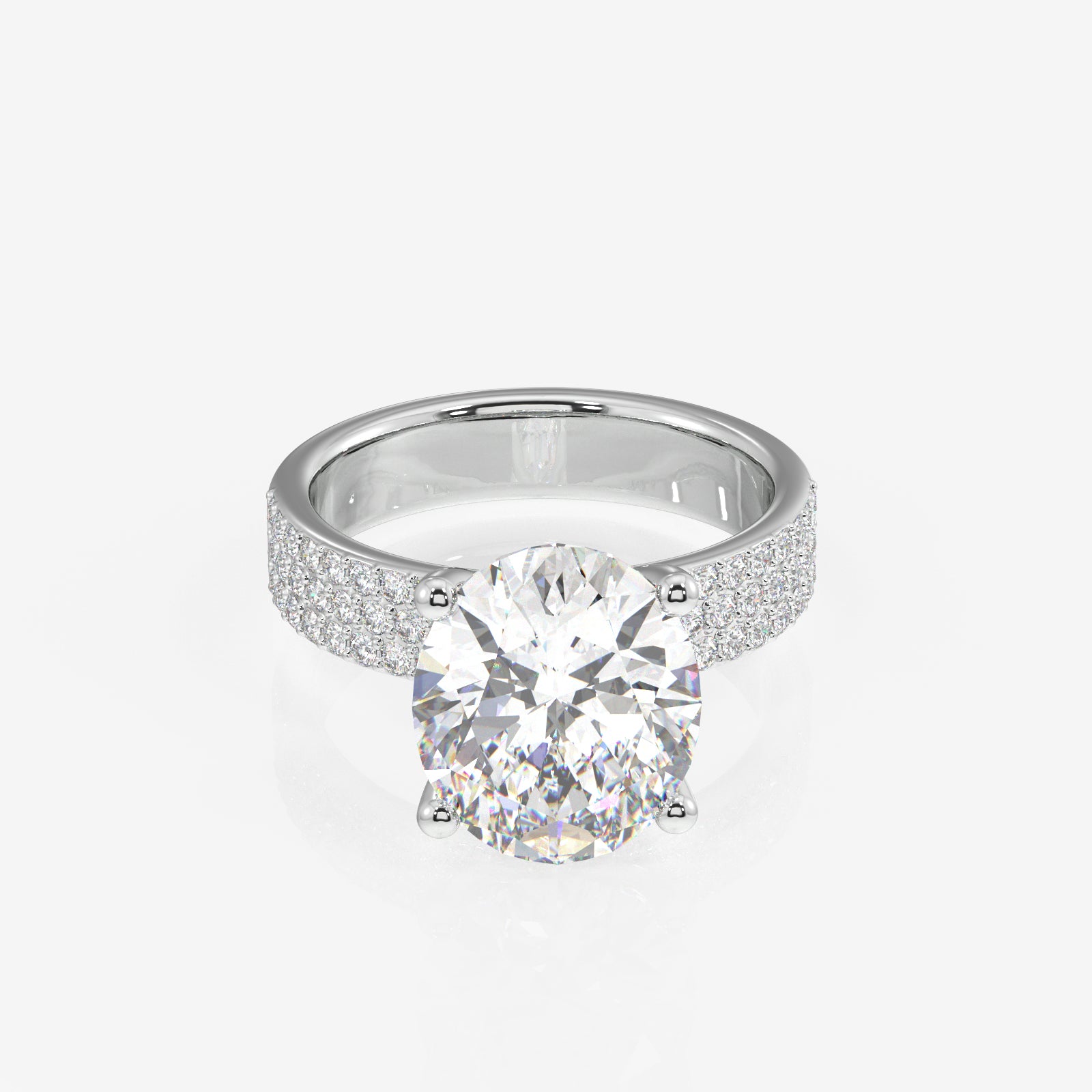 Oval Cut Lab Grown Diamond Three Layer Pave 18K Gold Ring
