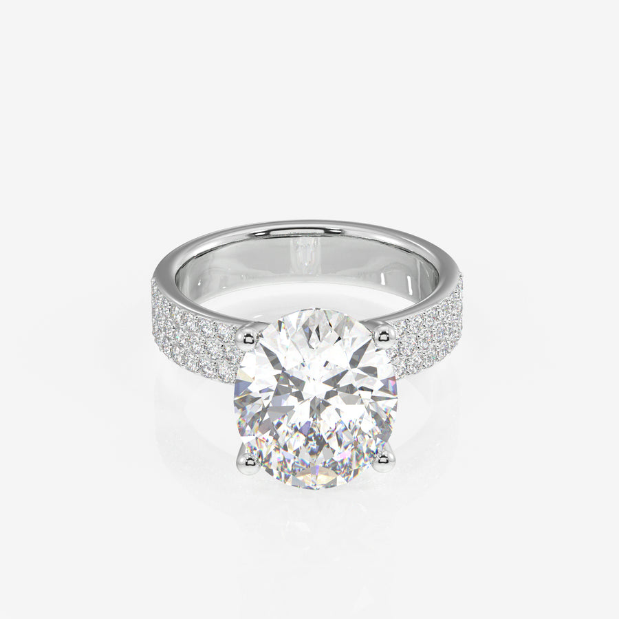Oval Cut Lab Grown Diamond Three Layer Pave 18K Gold Ring