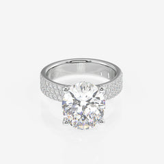 Oval Cut Lab Grown Diamond Three Layer Pave 18K Gold Ring