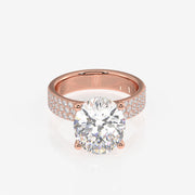 Oval Cut Lab Grown Diamond Three Layer Pave 18K Gold Ring