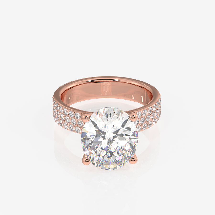 Oval Cut Lab Grown Diamond Three Layer Pave 18K Gold Ring
