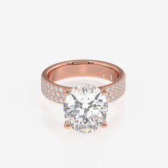Oval Cut Lab Grown Diamond Three Layer Pave 18K Gold Ring