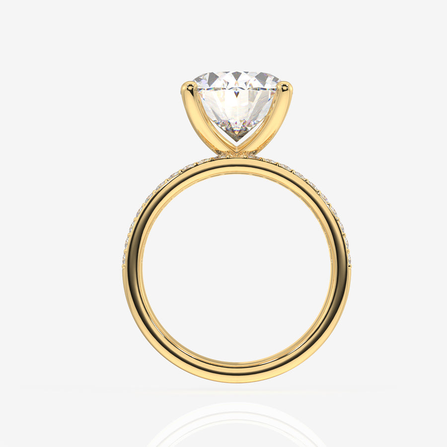 Oval Cut Lab Grown Diamond Three Layer Pave 18K Gold Ring