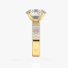 Oval Cut Lab Grown Diamond Three Layer Pave 18K Gold Ring