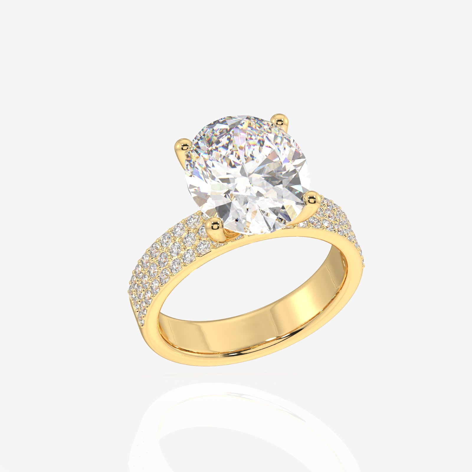 Oval Cut Lab Grown Diamond Three Layer Pave 18K Gold Ring
