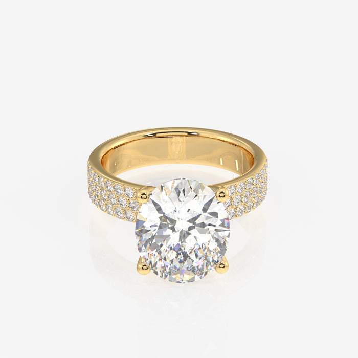Oval Cut Moissanite Diamond Three Layer Pave 18K Gold Ring