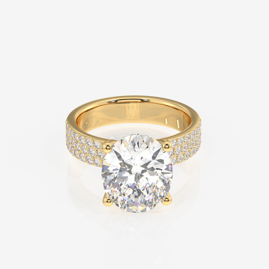 Oval Cut Lab Grown Diamond Three Layer Pave 18K Gold Ring