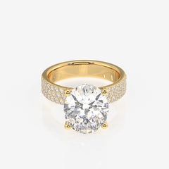 Oval Cut Lab Grown Diamond Three Layer Pave 18K Gold Ring