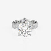 Pear Cut Moissanite Diamond Three Layer Pave 14K Gold Ring
