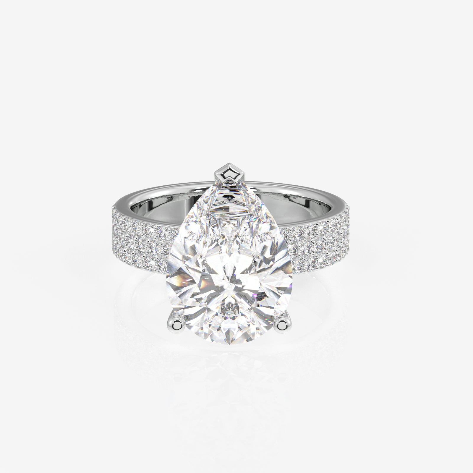 Pear Cut Moissanite Diamond Three Layer Pave 14K Gold Ring