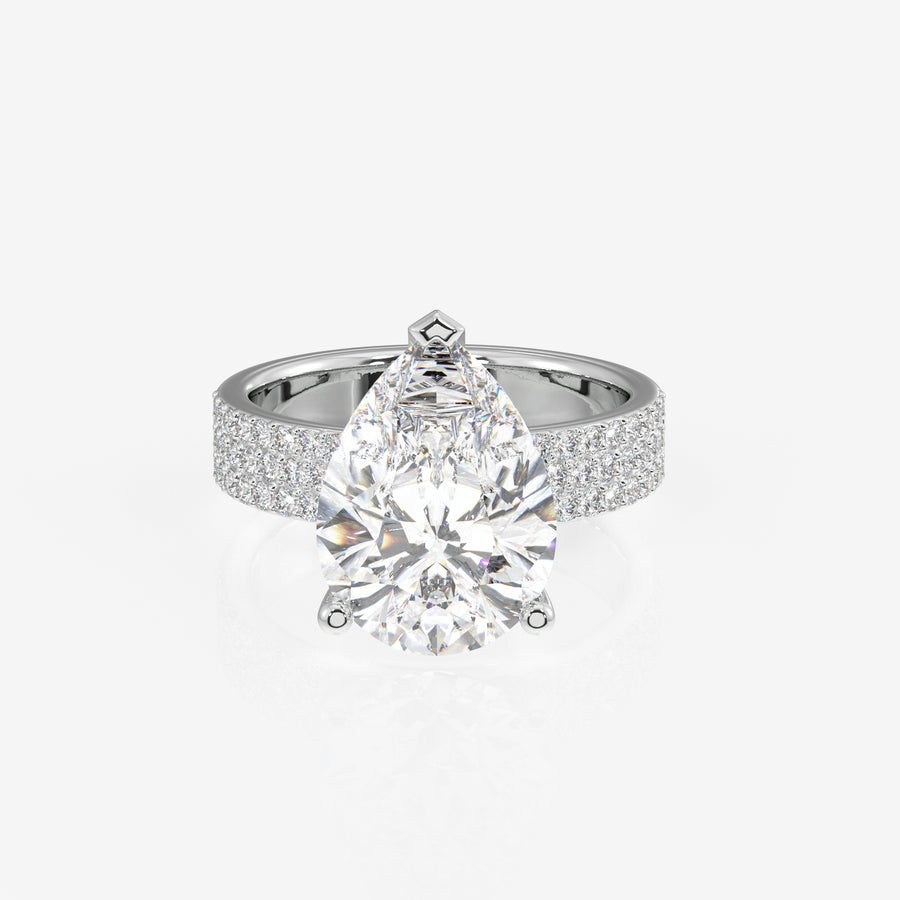 Pear Cut Moissanite Diamond Three Layer Pave 14K Gold Ring