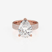 Pear Cut Moissanite Diamond Three Layer Pave 14K Gold Ring