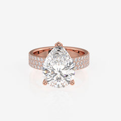 Pear Cut Lab Grown Diamond Three Layer Pave 18K Gold Ring