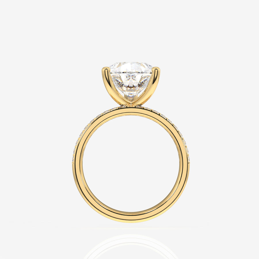Pear Cut Moissanite Diamond Three Layer Pave 14K Gold Ring