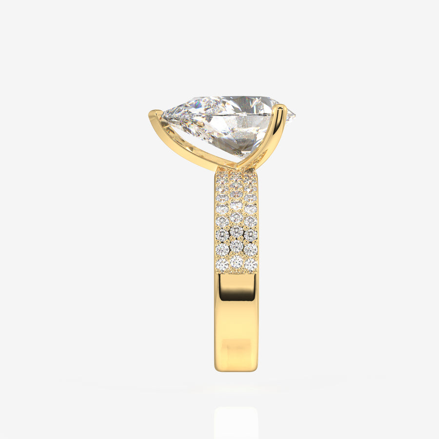 Pear Cut Moissanite Diamond Three Layer Pave 14K Gold Ring