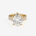 Pear Cut Moissanite Diamond Three Layer Pave 14K Gold Ring