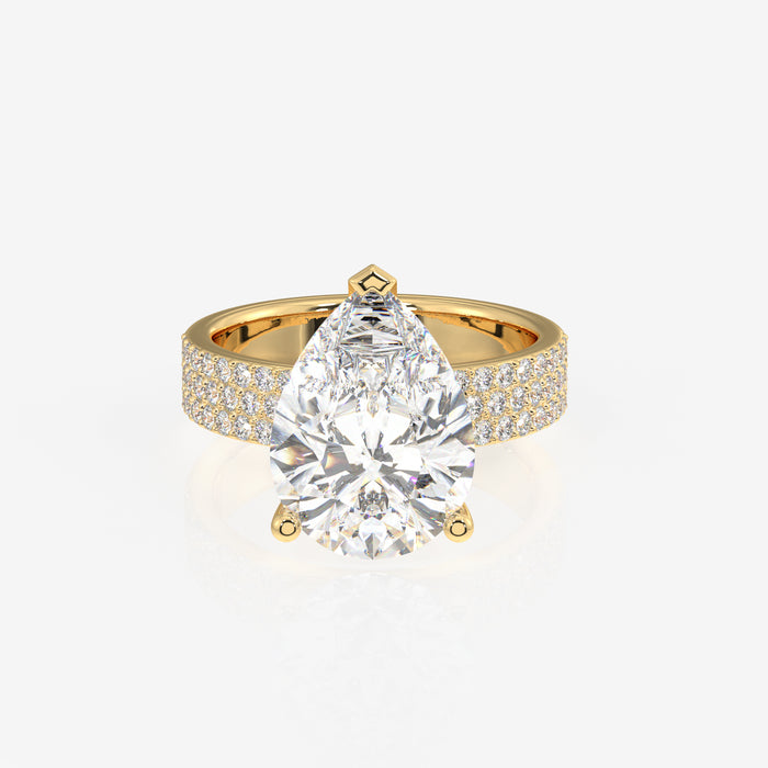 Pear Cut Moissanite Diamond Three Layer Pave 18K Gold Ring