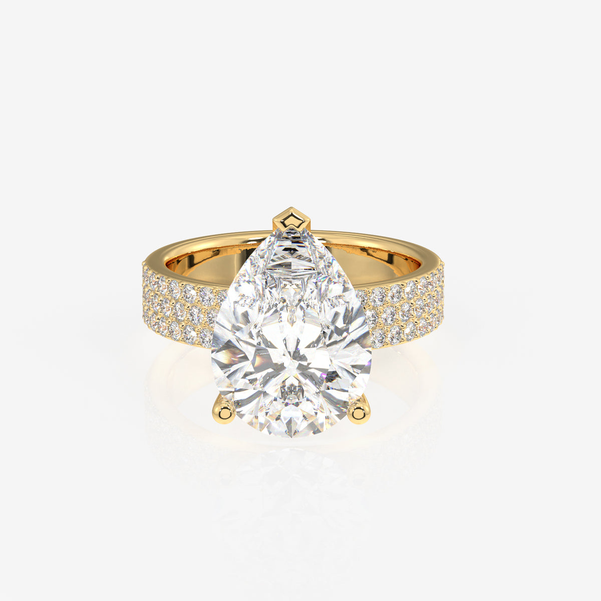 Pear Cut Lab Grown Diamond Three Layer Pave 18K Gold Ring