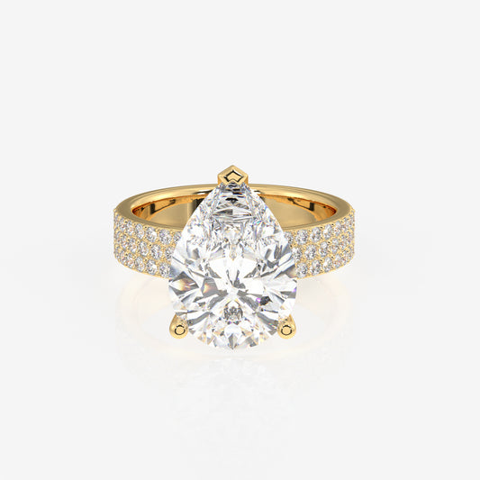 Pear Cut Moissanite Diamond Three Layer Pave Sterling Silver Ring