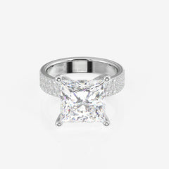 Princess Cut Moissanite Diamond Three Layer Pave 14K Gold Ring