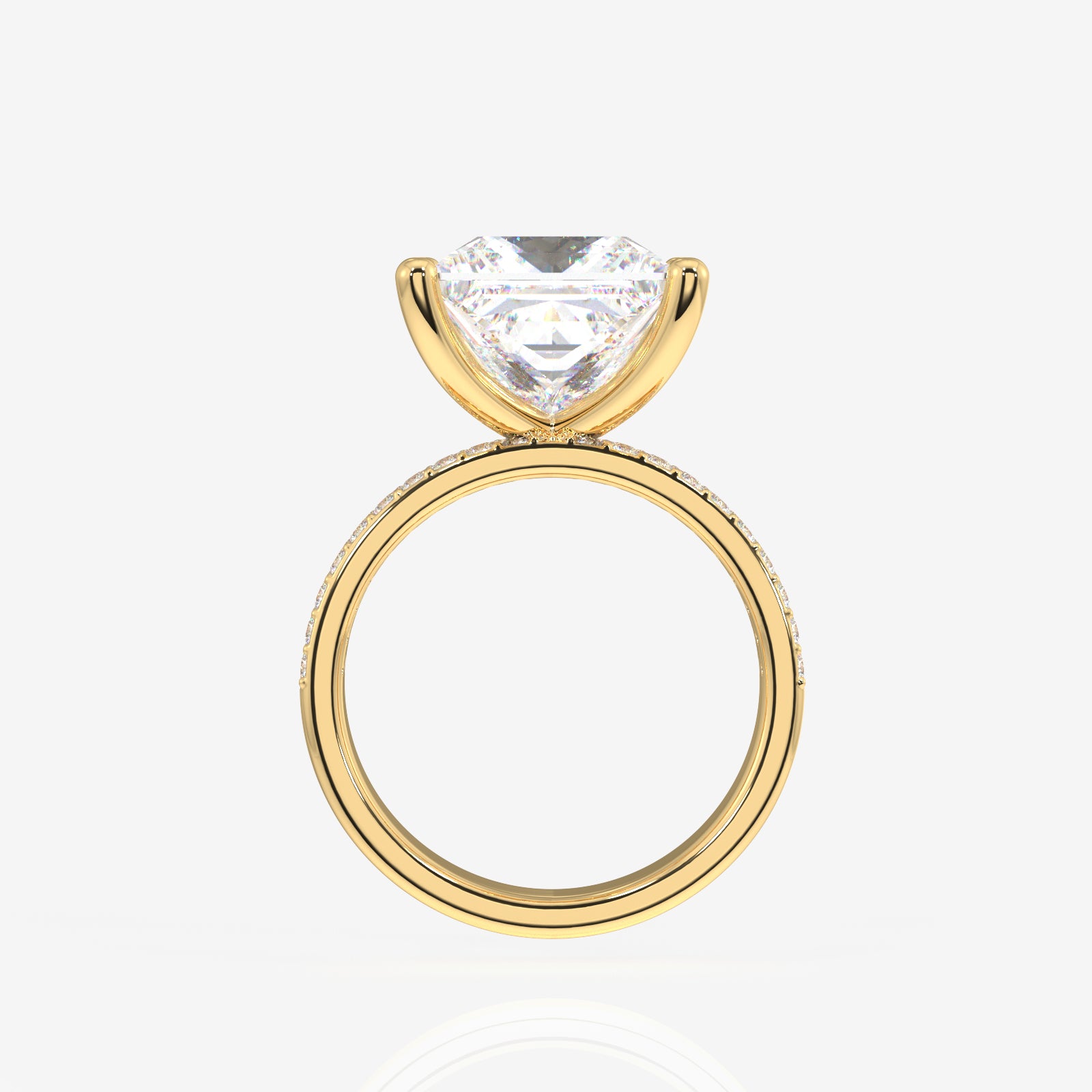 Princess Cut Lab Grown Diamond Three Layer Pave 14K Gold Ring