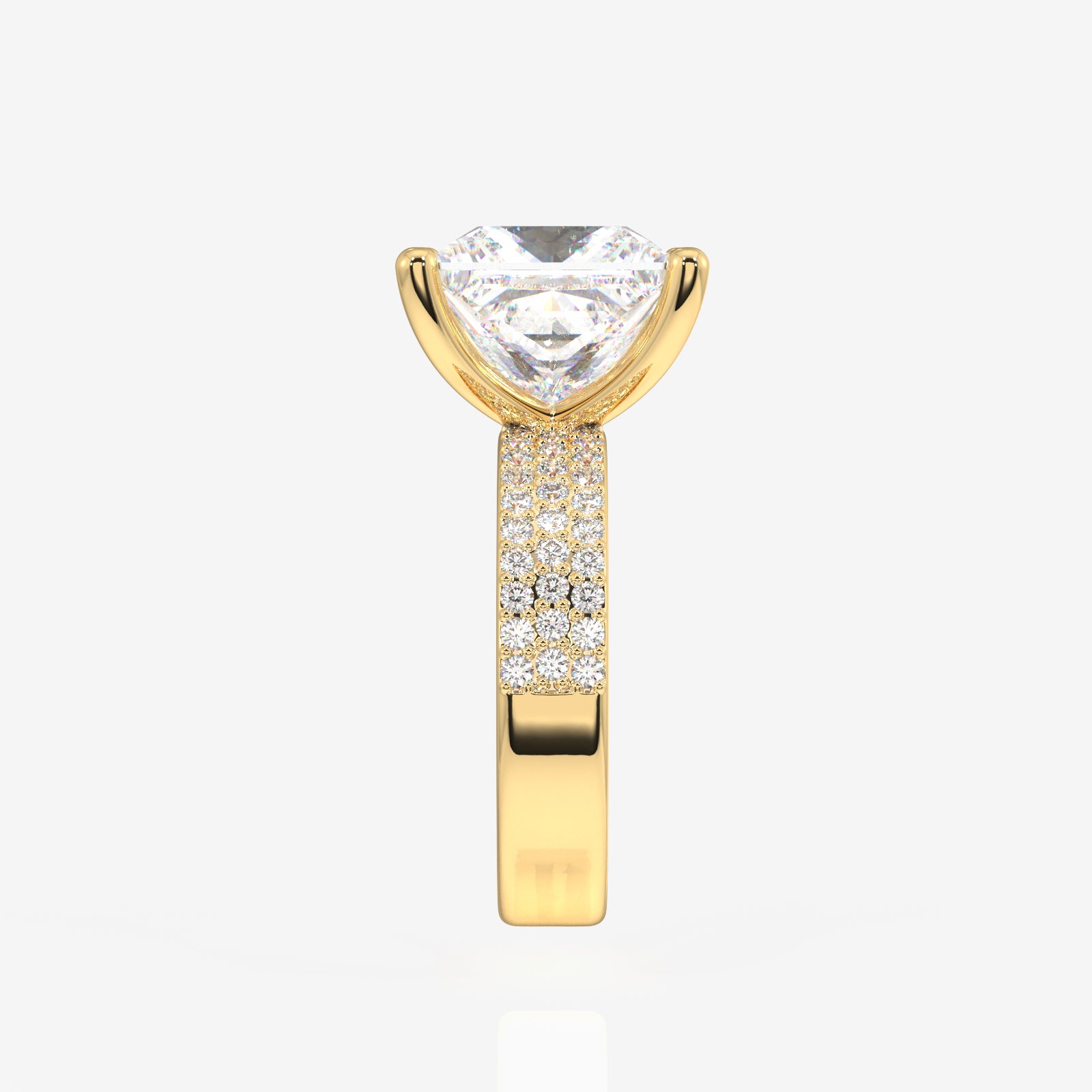 Princess Cut Lab Grown Diamond Three Layer Pave 14K Gold Ring
