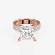 Princess Cut Lab Grown Diamond Three Layer Pave 14K Gold Ring