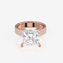 Princess Cut Moissanite Diamond Three Layer Pave 14K Gold Ring