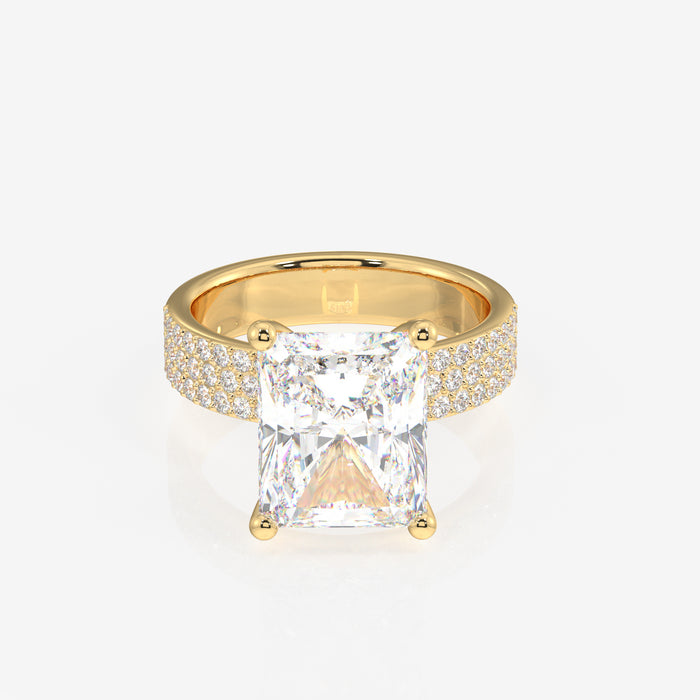 Radiant Cut Moissanite Diamond Three Layer Pave 18K Gold Ring