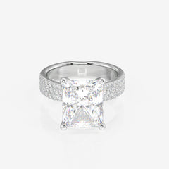 Radiant Cut Lab Grown Diamond Three Layer Pave 18K Gold Ring