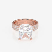 Radiant Cut Lab Grown Diamond Three Layer Pave 14K Gold Ring