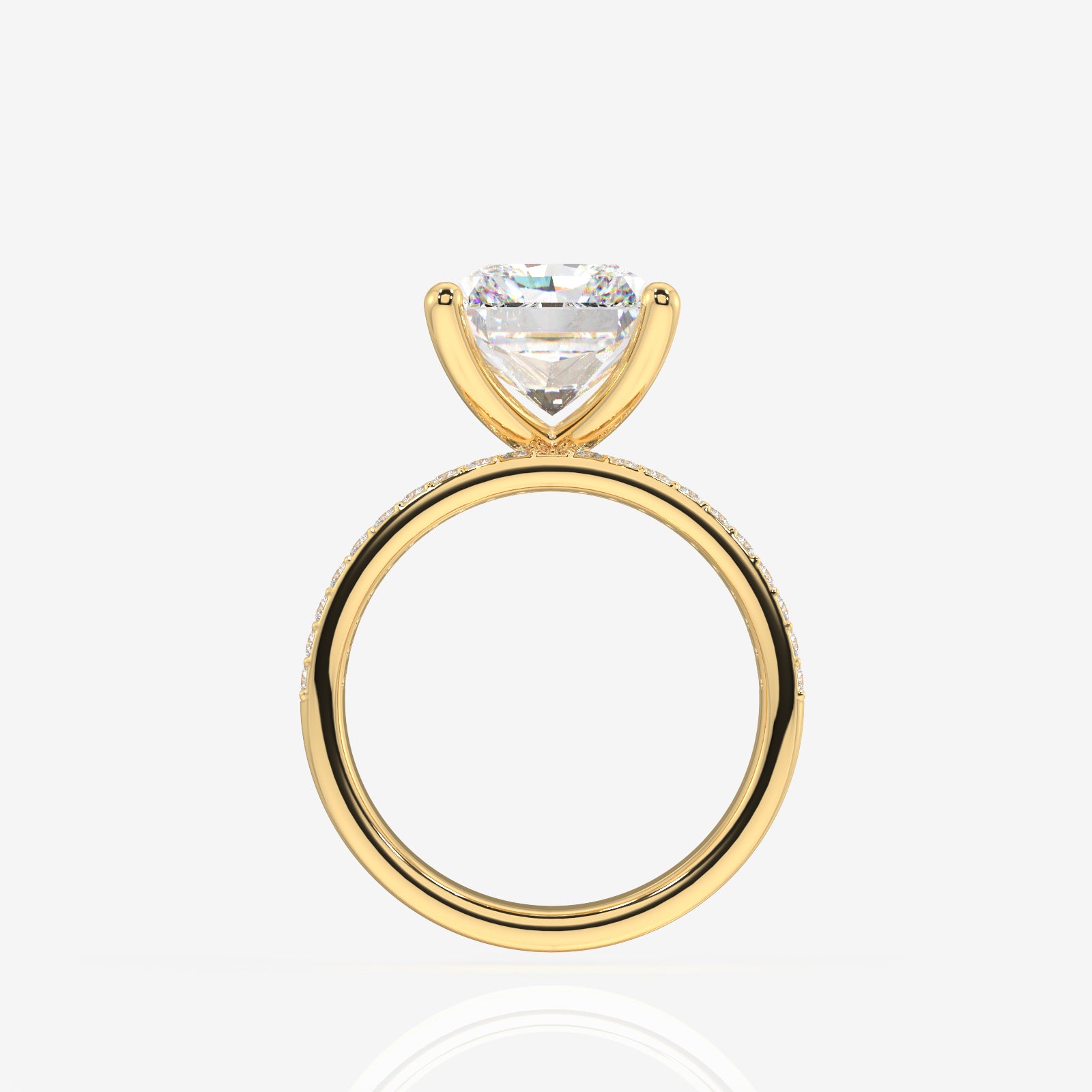 Radiant Cut Lab Grown Diamond Three Layer Pave 14K Gold Ring