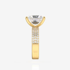 Radiant Cut Lab Grown Diamond Three Layer Pave 18K Gold Ring