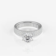 Portuguese Cut Lab Grown Diamond Three Layer Pave 14K Gold Ring