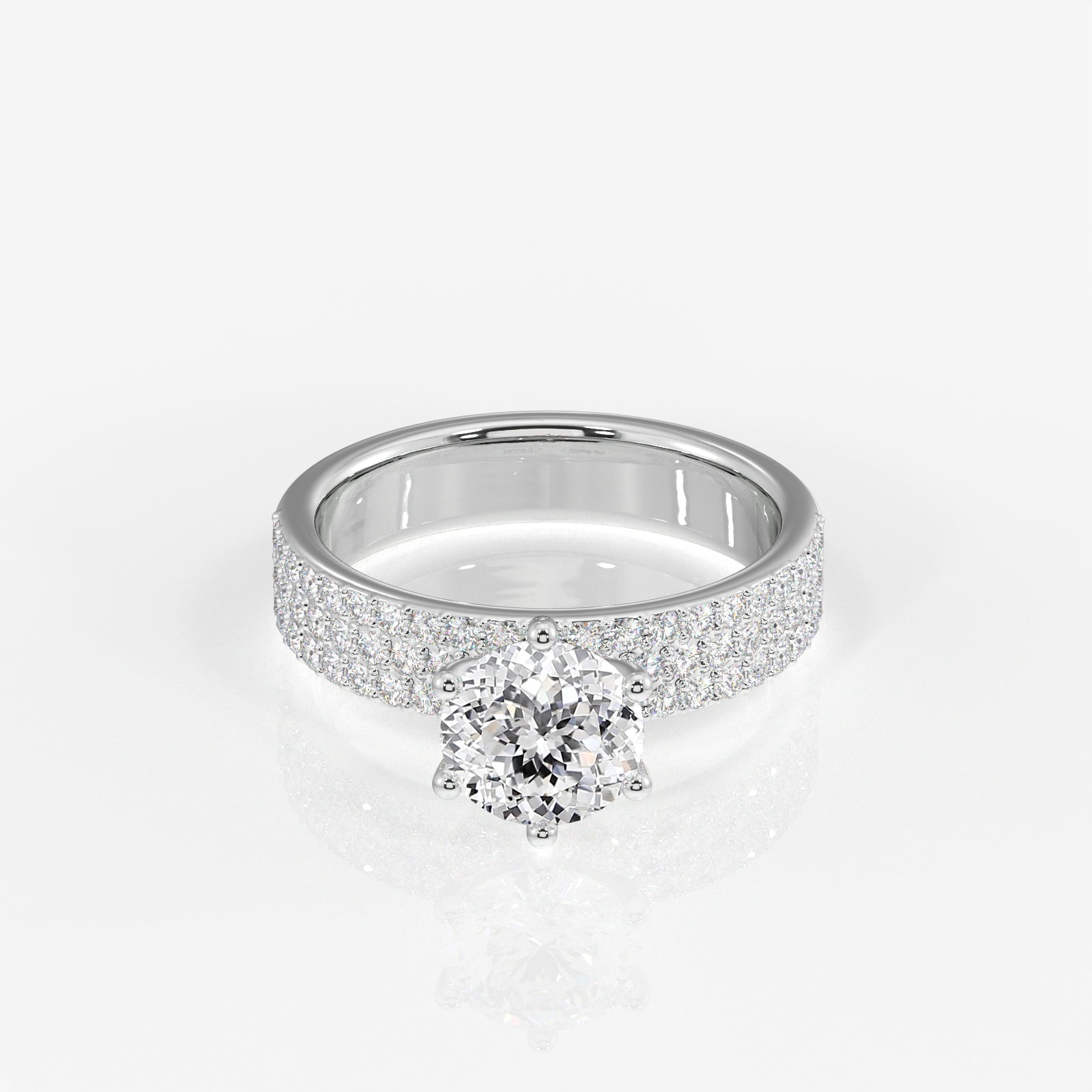 Portuguese Cut Lab Grown Diamond Three Layer Pave 14K Gold Ring