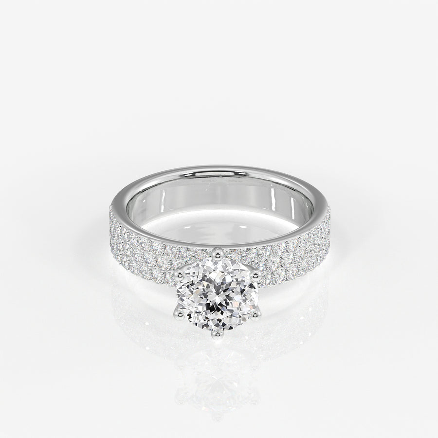 Portuguese Cut Lab Grown Diamond Three Layer Pave 14K Gold Ring