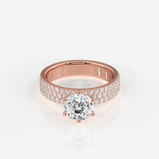 Portuguese Cut Lab Grown Diamond Three Layer Pave 14K Gold Ring