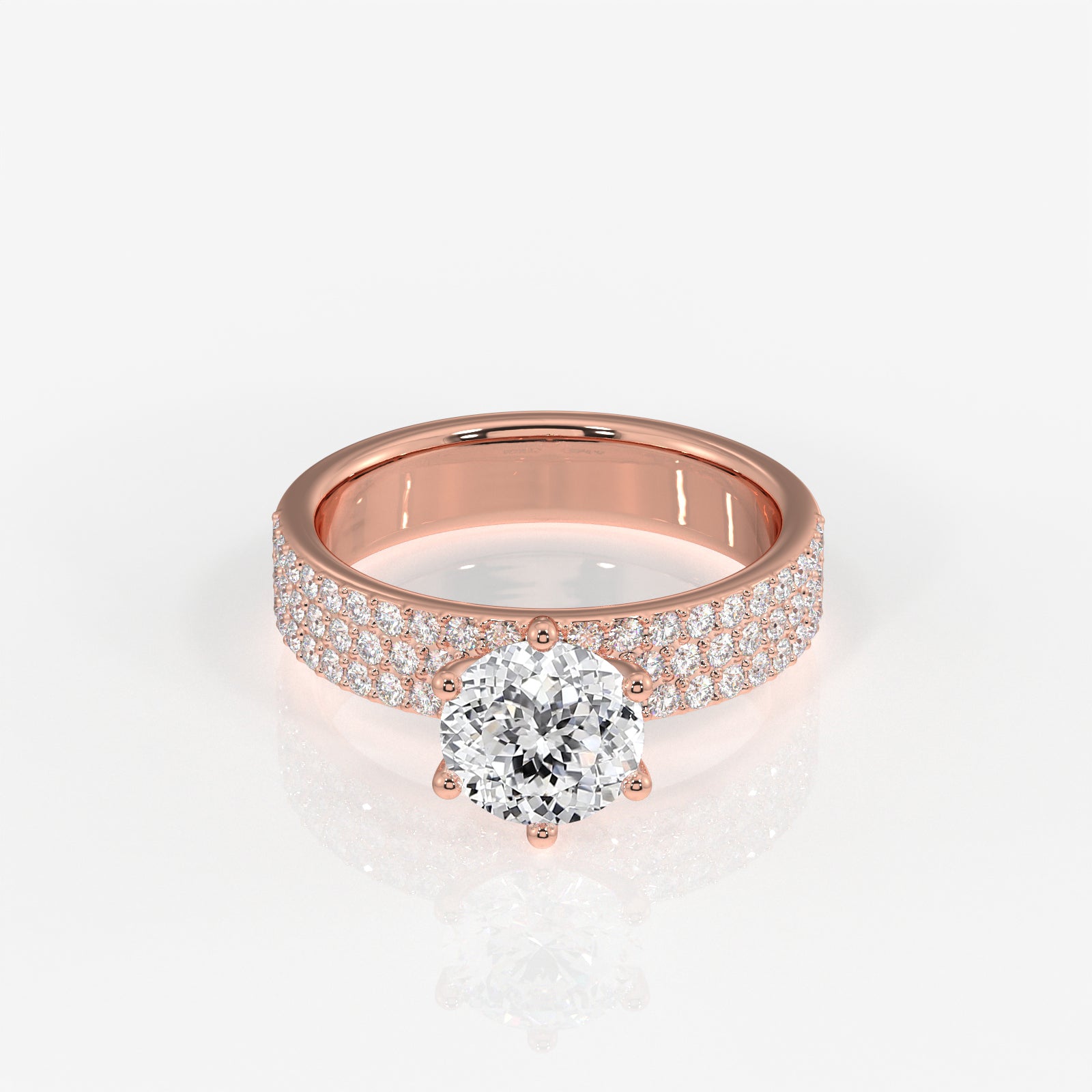Portuguese Cut Lab Grown Diamond Three Layer Pave 14K Gold Ring